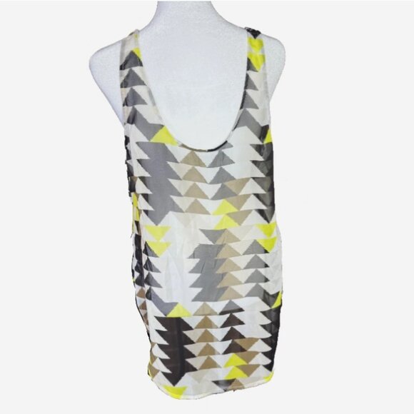 Old Navy Green White Black Geometric Sheer Tank Top Blouse L NWT - Picture 2 of 9